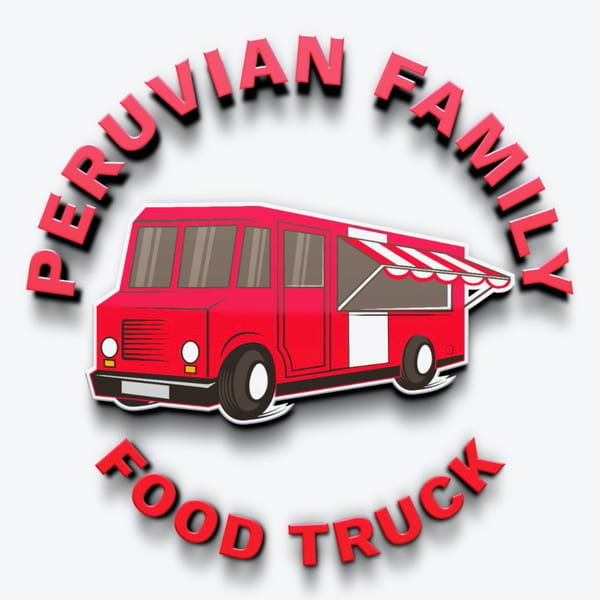 Red food truck illustration with "Peruvian Family Food Truck" text in an arc around it.